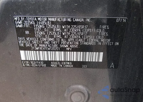 2014 Toyota Rav4 Xle z USA, uszkodzony, nr VIN 2T3WFREV7EW120351